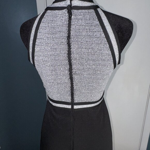 Vintage 60's 70's Mod Empire Waist  Silver Black Halter Knit Maxi Dress XS/S - Picture 6 of 16